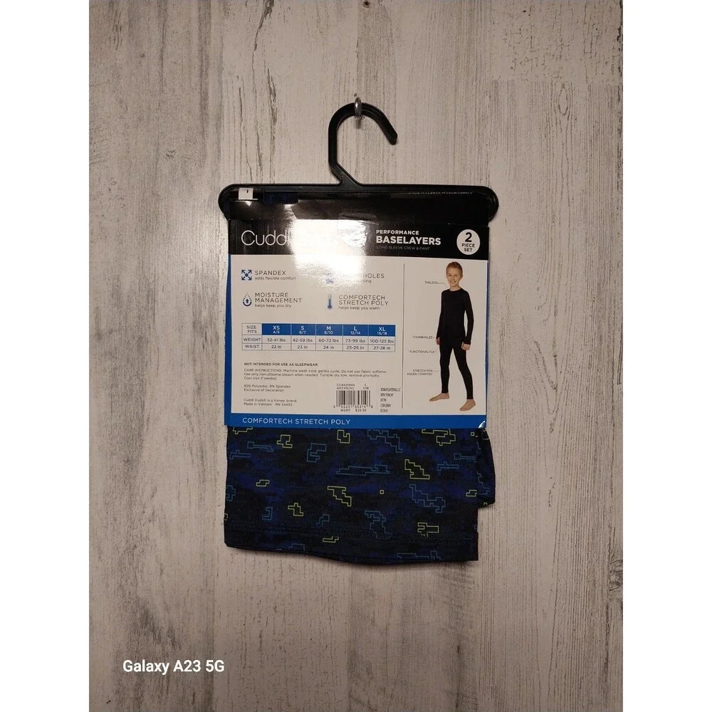 Cuddl Duds Boys 2 Piece Performance Base Layer Set Size Large 12/14